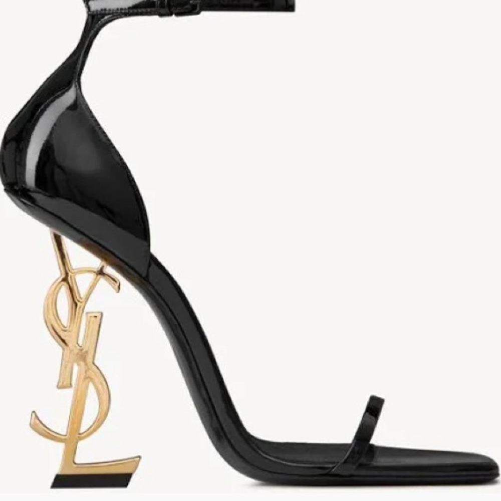 Black Stiletto Heels with Gold YSL Logo